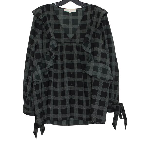 LOFT Tops - Loft Top Boho Cottage Minimalist Academia Grunge Ruffle Button Plaid Black XL